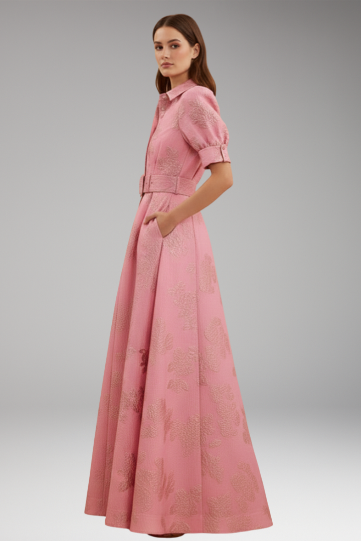 Robe longue pour femme avec col et ceinture