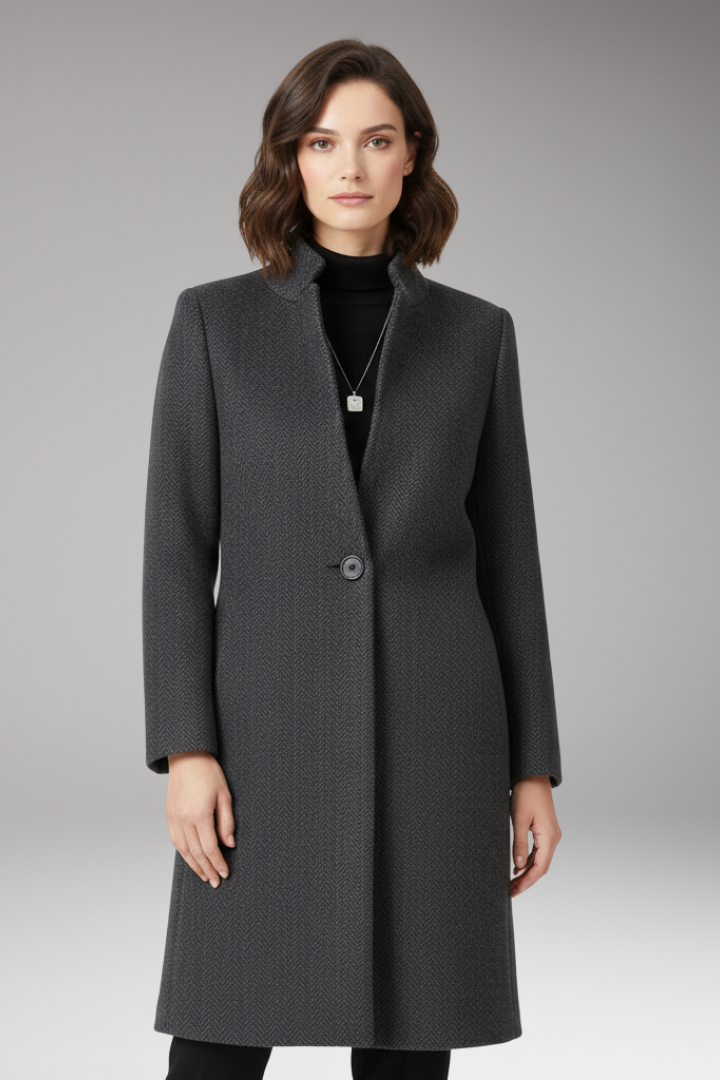 Women's Mid-Length Coat with Stand Collar