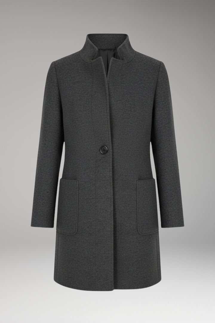 Women's Mid-Length Coat with Stand Collar