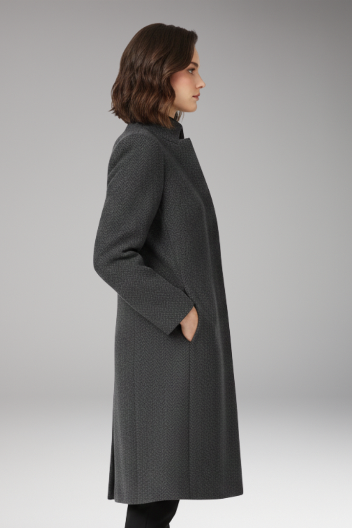 Women's Mid-Length Coat with Stand Collar