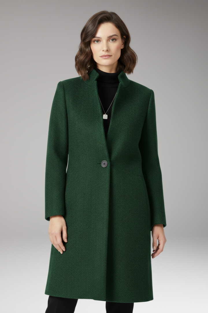 Women's Mid-Length Coat with Stand Collar