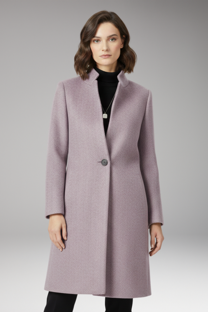 Women's Mid-Length Coat with Stand Collar