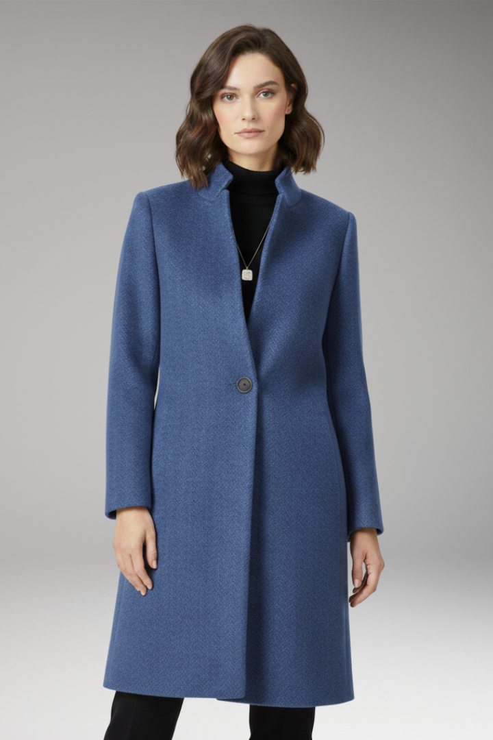Women's Mid-Length Coat with Stand Collar