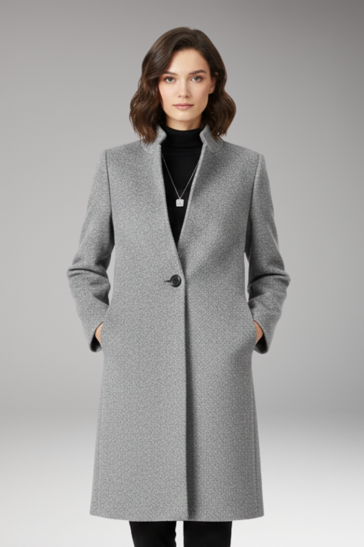 Women's Mid-Length Coat with Stand Collar