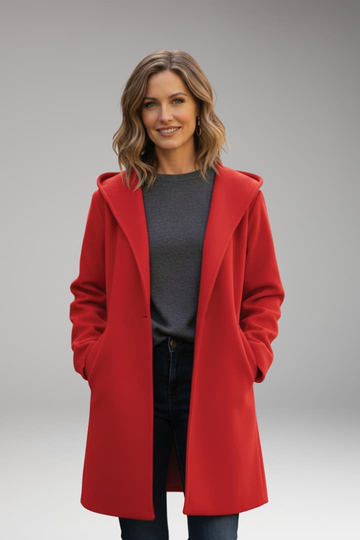 Women's Oversized Coat with Wide Lapel and Hidden Closure