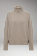 Women's Oversized Sweater with High Neck and Ribbed Finish