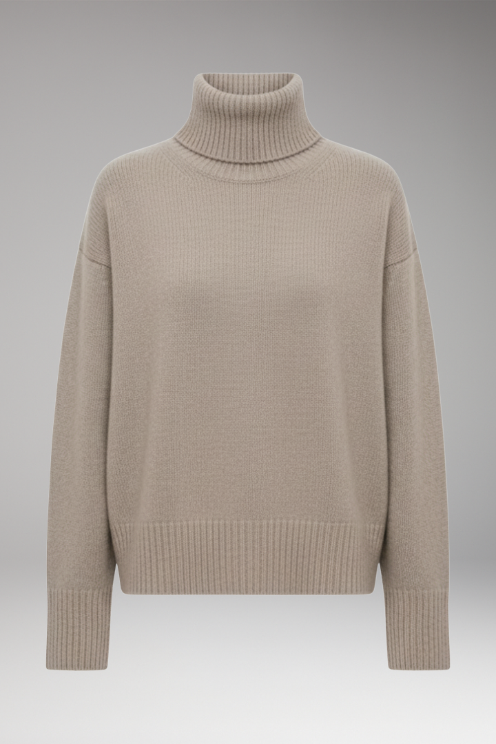 Women's Oversized Sweater with High Neck and Ribbed Finish