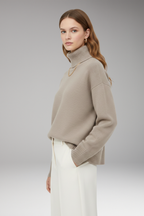 Women's Oversized Sweater with High Neck and Ribbed Finish