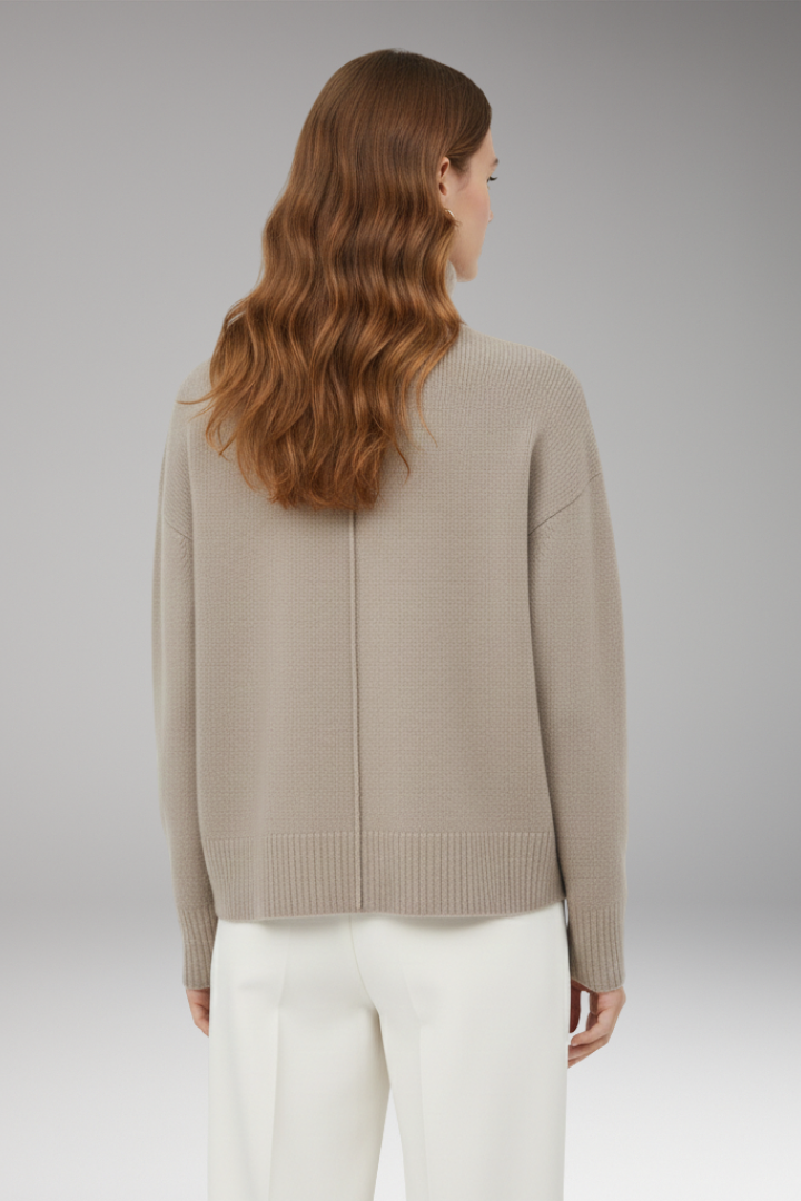 Women's Oversized Sweater with High Neck and Ribbed Finish