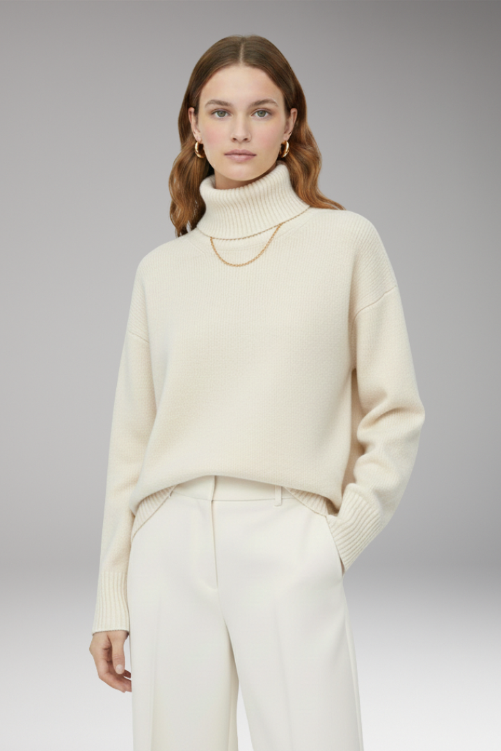 Women's Oversized Sweater with High Neck and Ribbed Finish
