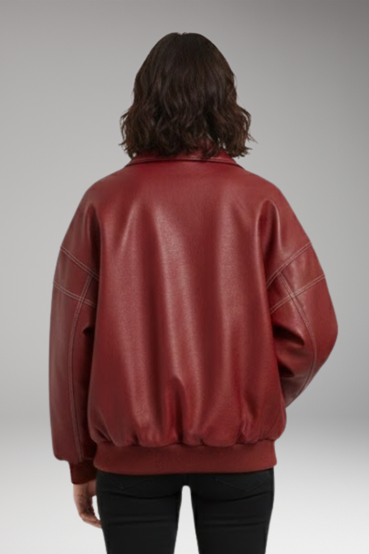 Women's Padded Bomber Jacket with Zipper and Ribbed Edges