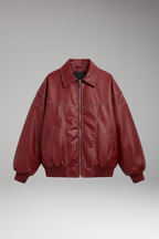 Women's Padded Bomber Jacket with Zipper and Ribbed Edges