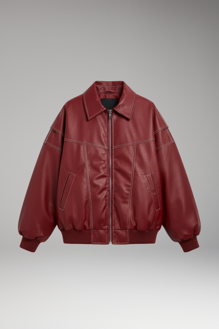 Women's Padded Bomber Jacket with Zipper and Ribbed Edges