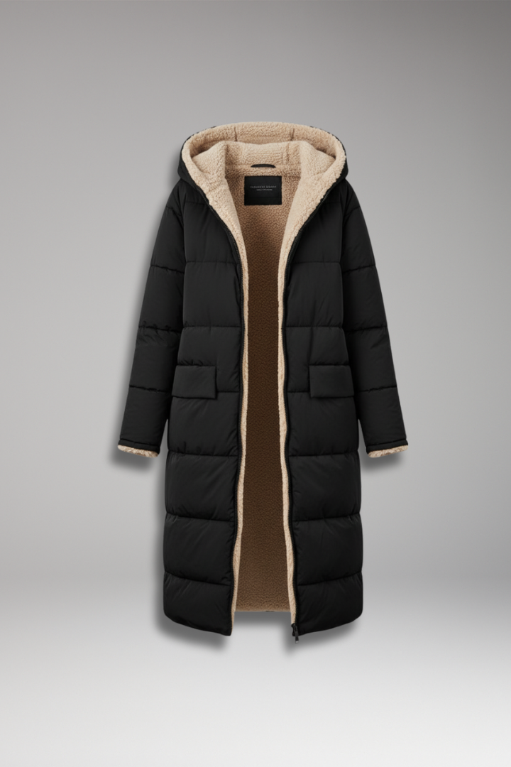 Women's Padded Coat with Hood and Reversible Design
