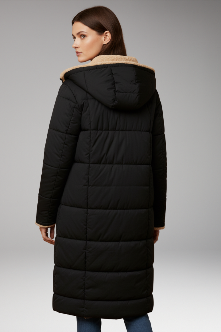 Women's Padded Coat with Hood and Reversible Design