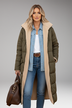 Women's Padded Coat with Hood and Reversible Design