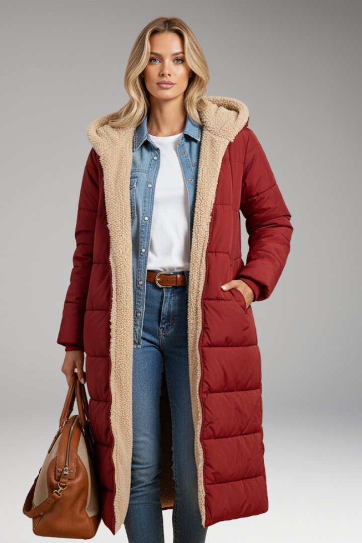 Women's Padded Coat with Hood and Reversible Design