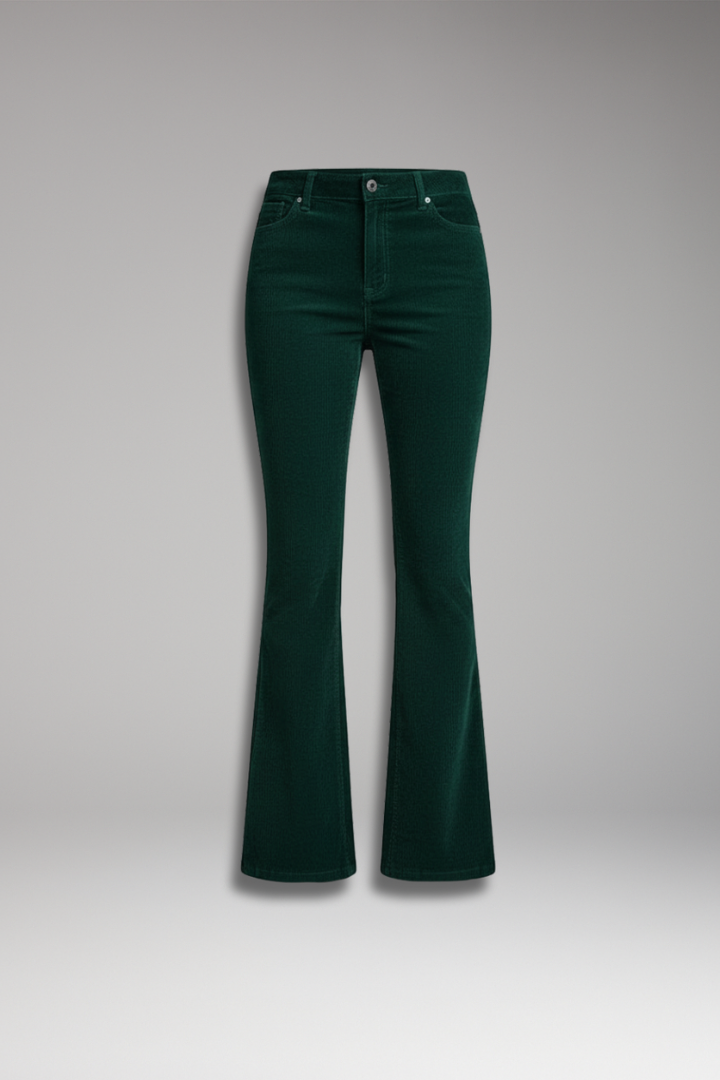 Women's Pants with Ribbed Surface and Flared Legs