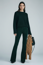 Women's Pants with Ribbed Surface and Flared Legs