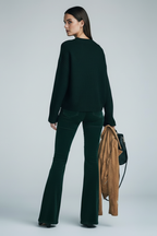 Women's Pants with Ribbed Surface and Flared Legs