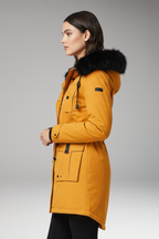 Women's Parka Jacket with Hood and Button Closures