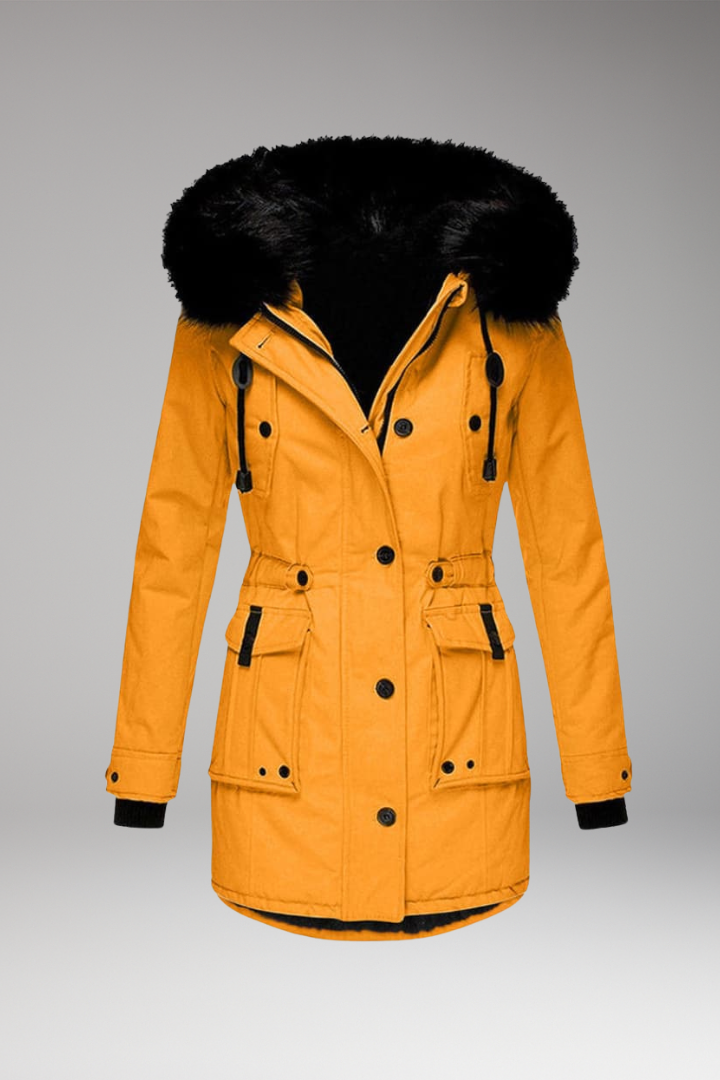Women's Parka Jacket with Hood and Button Closures