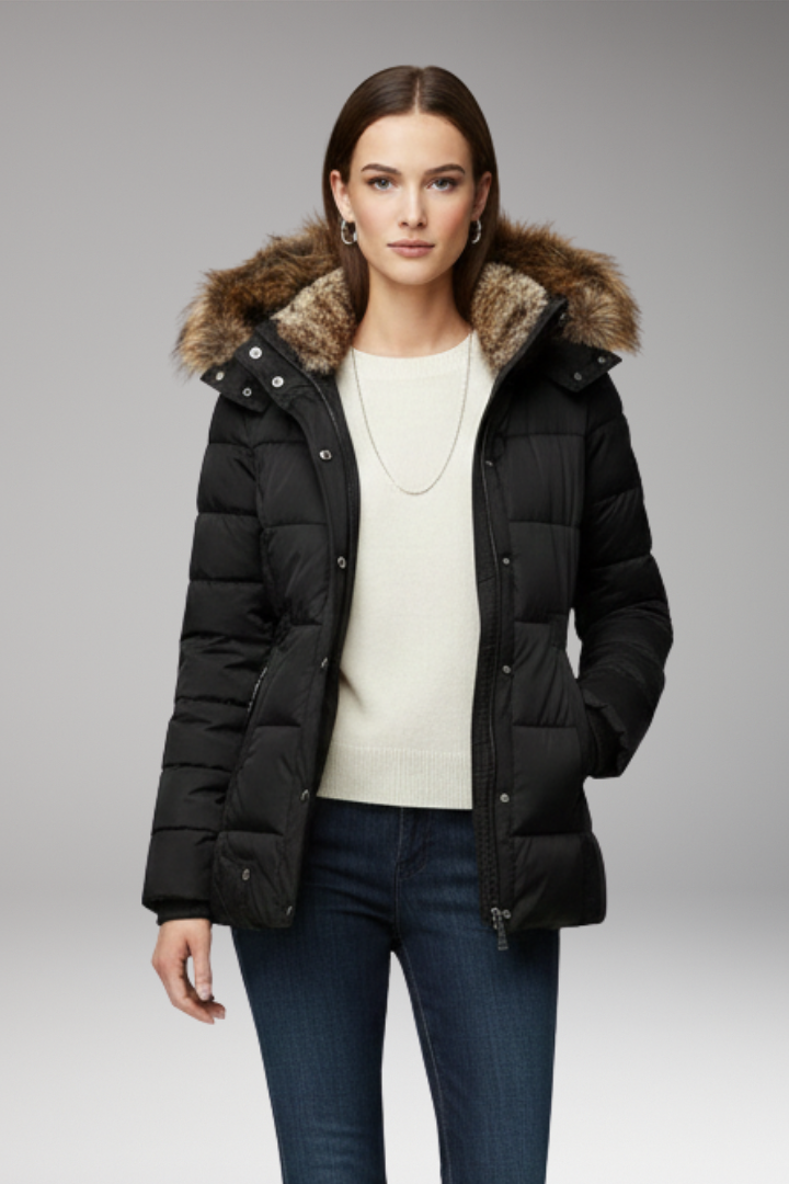 Women's Parka Jacket with Hood and Padded Interior