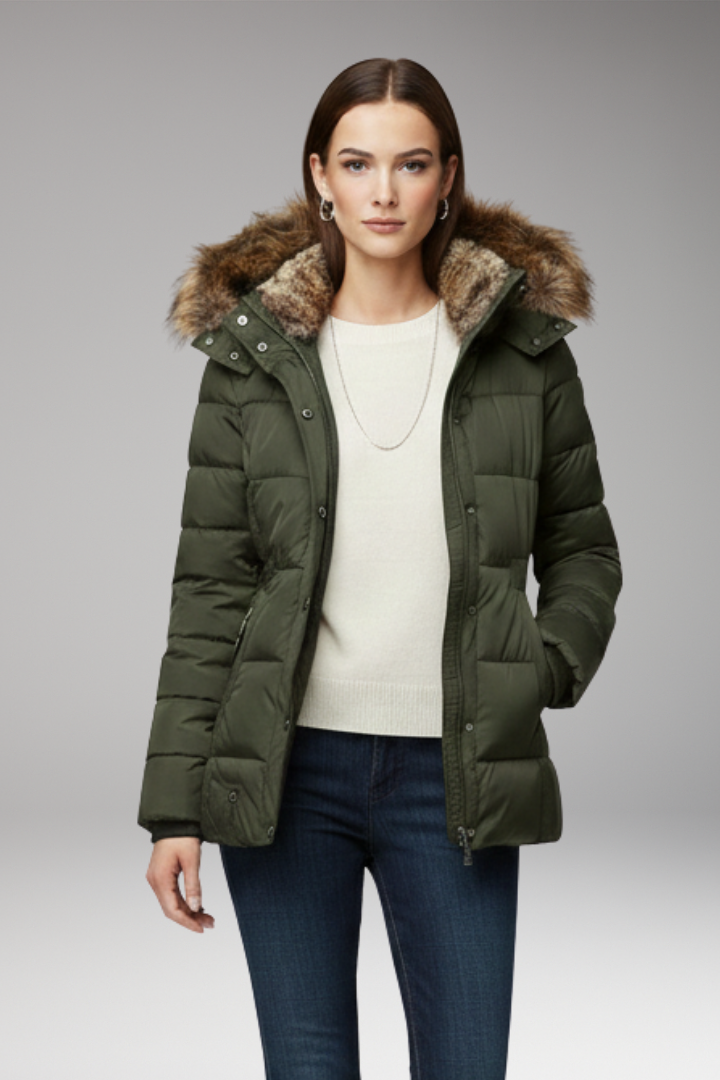 Women's Parka Jacket with Hood and Padded Interior