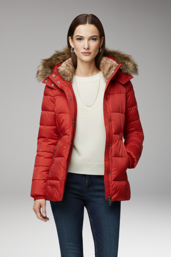 Women's Parka Jacket with Hood and Padded Interior