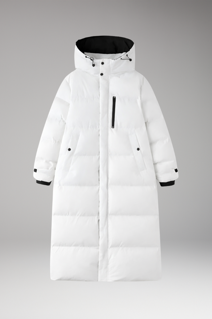 Women's Puffer Coat with Hood and Long Quilted Design