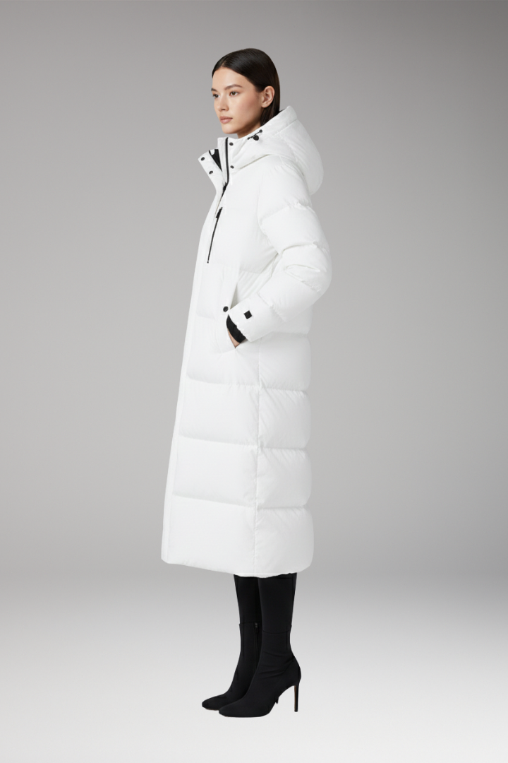 Women's Puffer Coat with Hood and Long Quilted Design