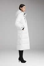 Women's Puffer Coat with Hood and Long Quilted Design