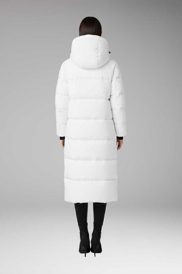Women's Puffer Coat with Hood and Long Quilted Design