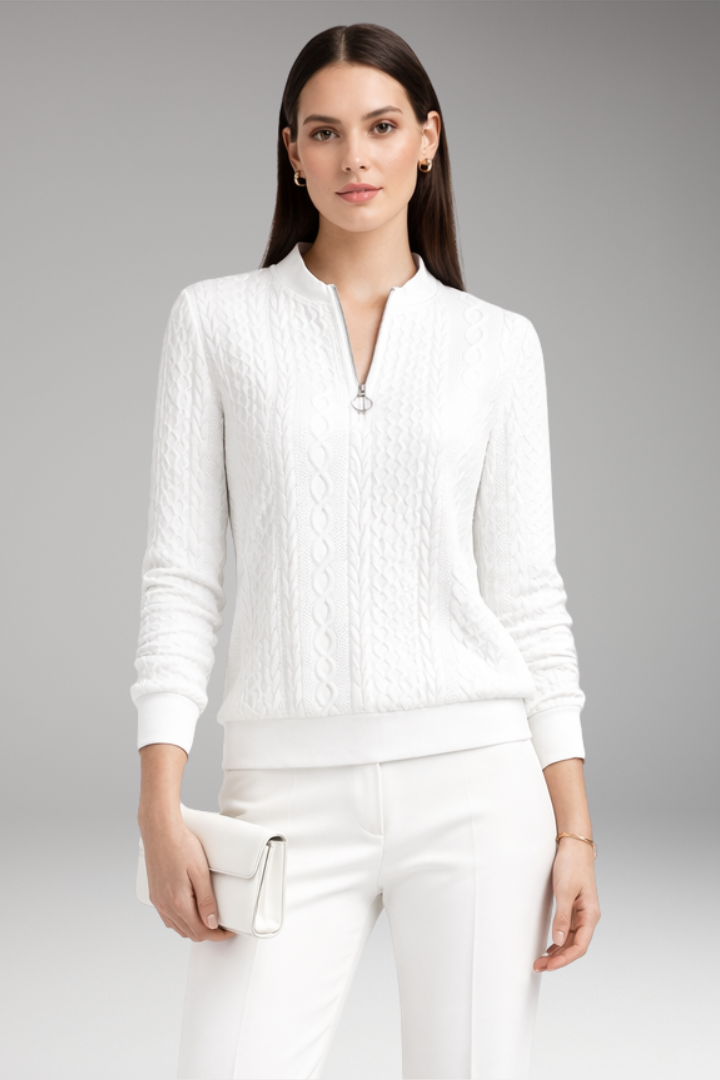 Women's Pullover with Front Zipper and Cable Surface