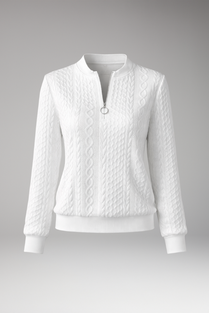 Women's Pullover with Front Zipper and Cable Surface