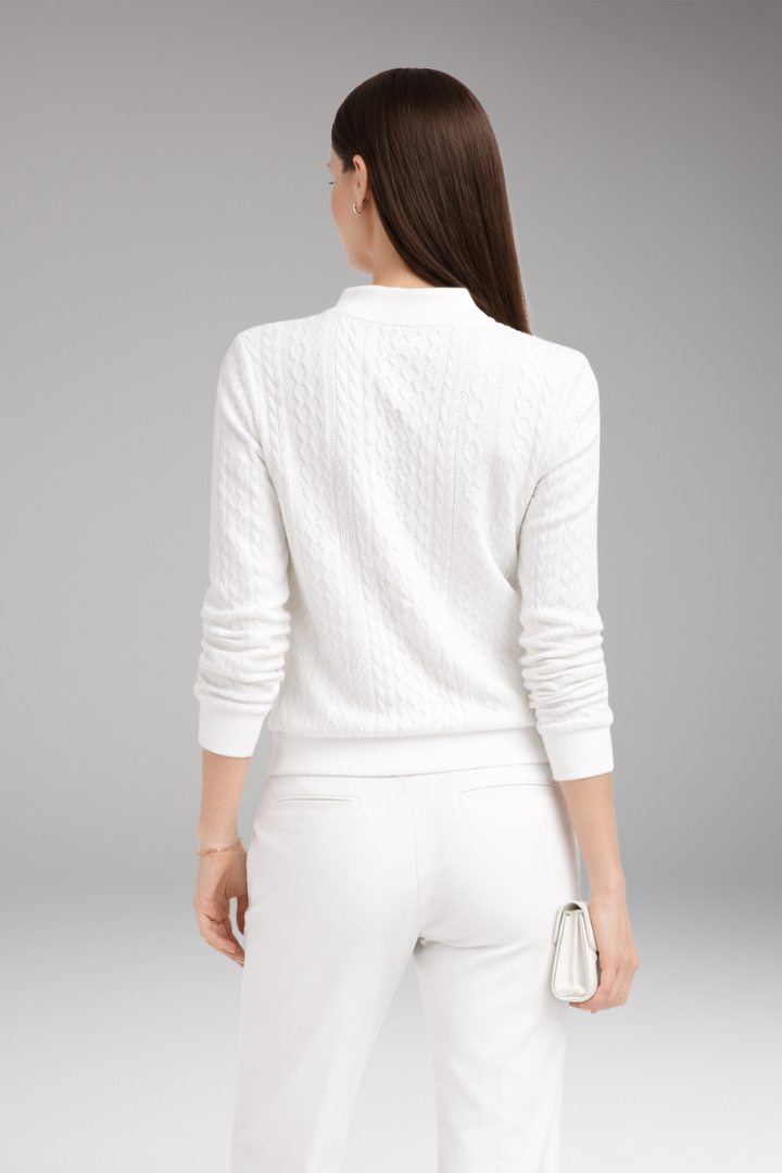 Women's Pullover with Front Zipper and Cable Surface