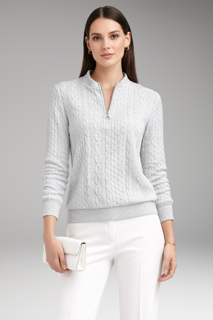 Women's Pullover with Front Zipper and Cable Surface