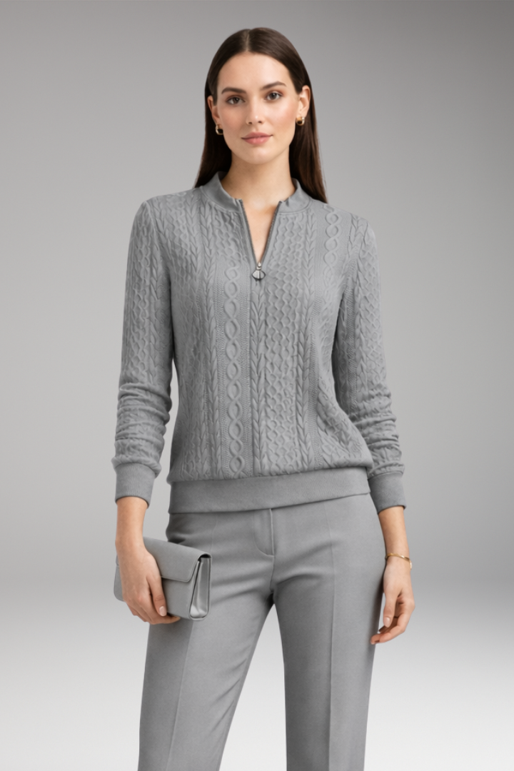 Women's Pullover with Front Zipper and Cable Surface