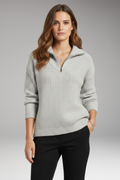 Women's Pullover with V-Neck and Half-Zip