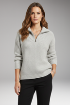 Women's Pullover with V-Neck and Half-Zip