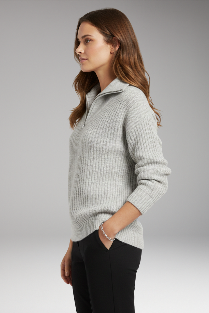 Women's Pullover with V-Neck and Half-Zip