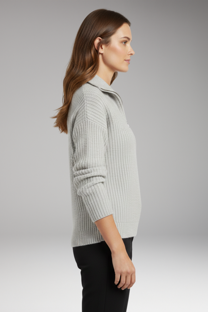 Women's Pullover with V-Neck and Half-Zip
