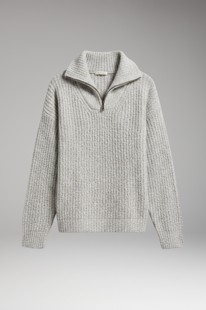 Women's Pullover with V-Neck and Half-Zip