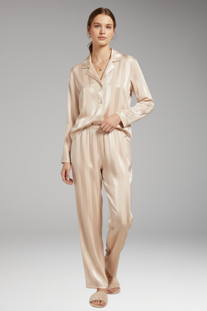 Women's Pyjama Set with Button Shirt and Straight Trousers