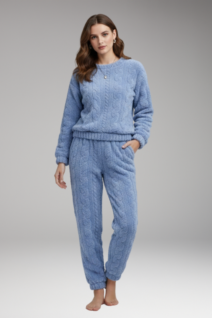 Women's Pyjama Set with Round Neck and Waistband