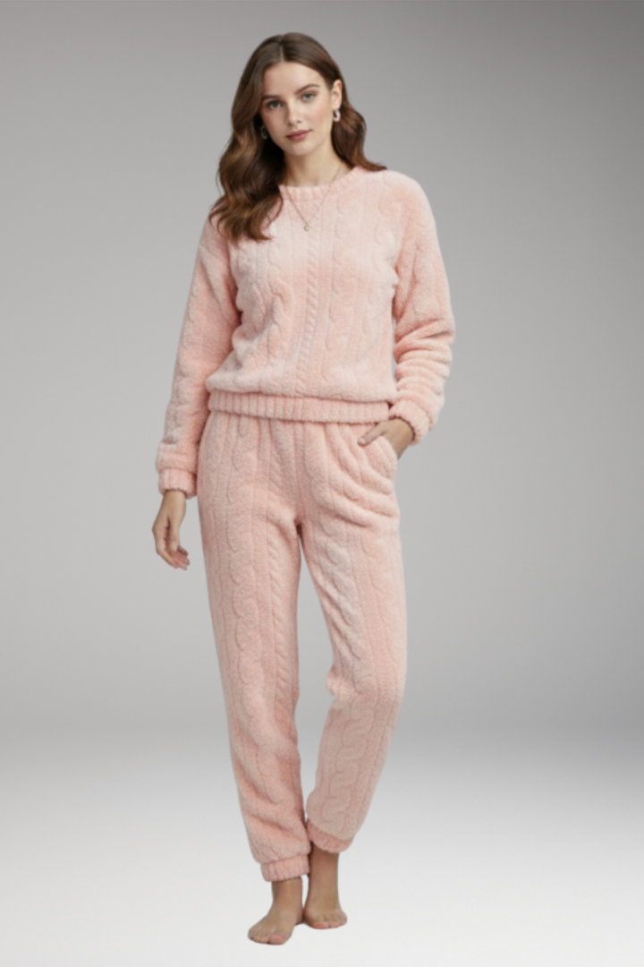 Women's Pyjama Set with Round Neck and Waistband