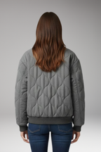 Women's Quilted Bomber Jacket with High Collar and Ribbed Edges