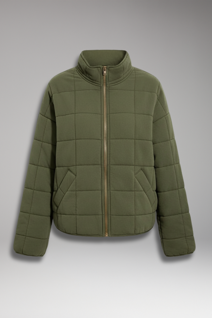 Women's Quilted Jacket with High Collar and Zip Closure