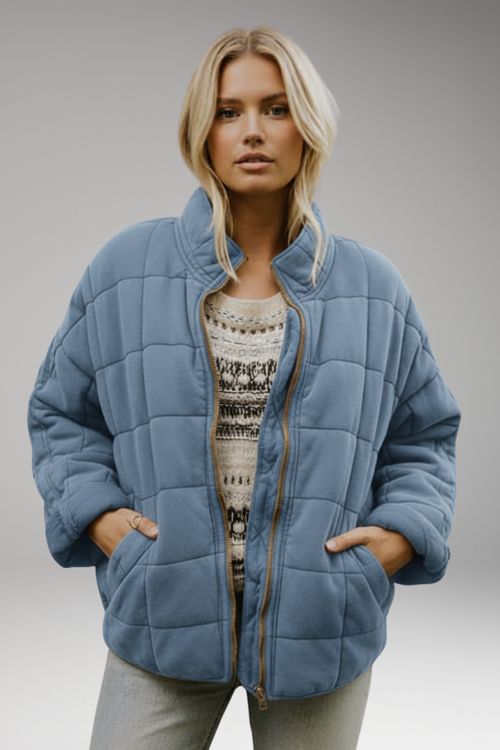 Women's Quilted Jacket with High Collar and Zip Closure