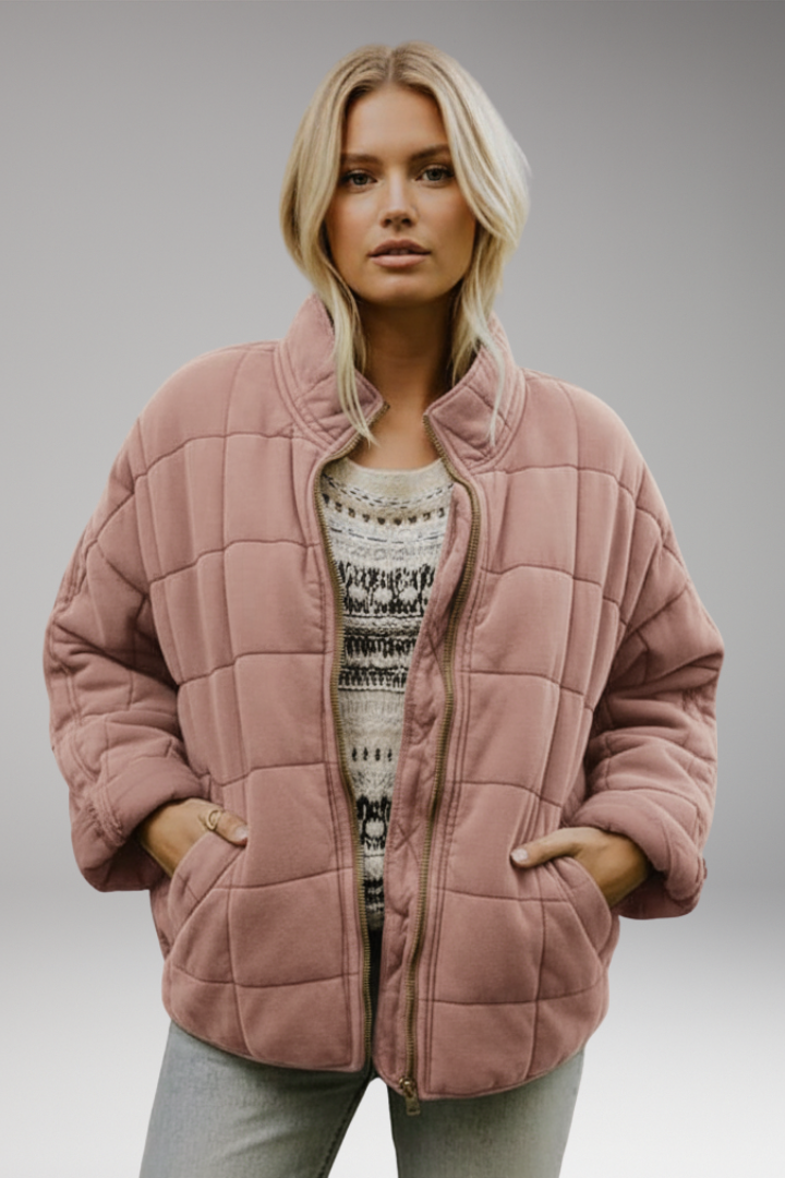 Women's Quilted Jacket with High Collar and Zip Closure